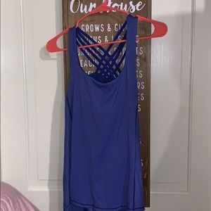 blue Lululemon workout top with built-in bra